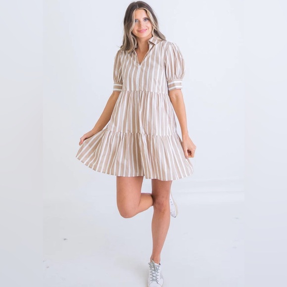 Karlie Ana Blue Stripe Poplin Pocket Dress